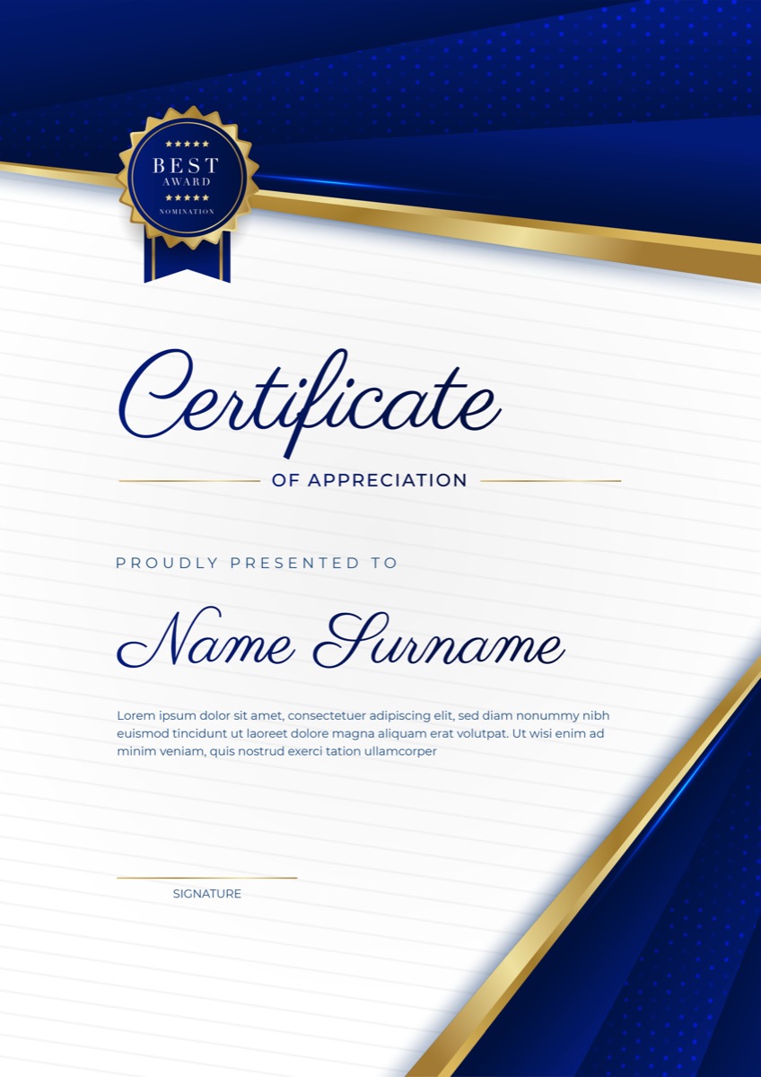 A formal achievement certificate